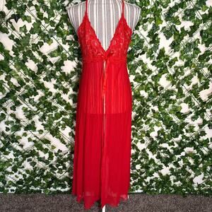 Red lace maxi mesh lingerie slip dress